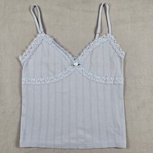 Aeropostale Babydoll Tank Top Women XS Blue Lace Ribbed Dainty Feminine Coquette